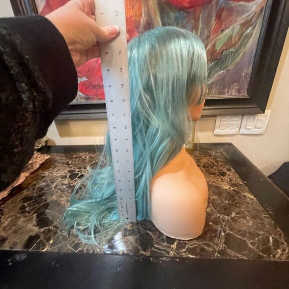 ? - Gorgeous lace cap teal green long fringe hair wig! main image 7
